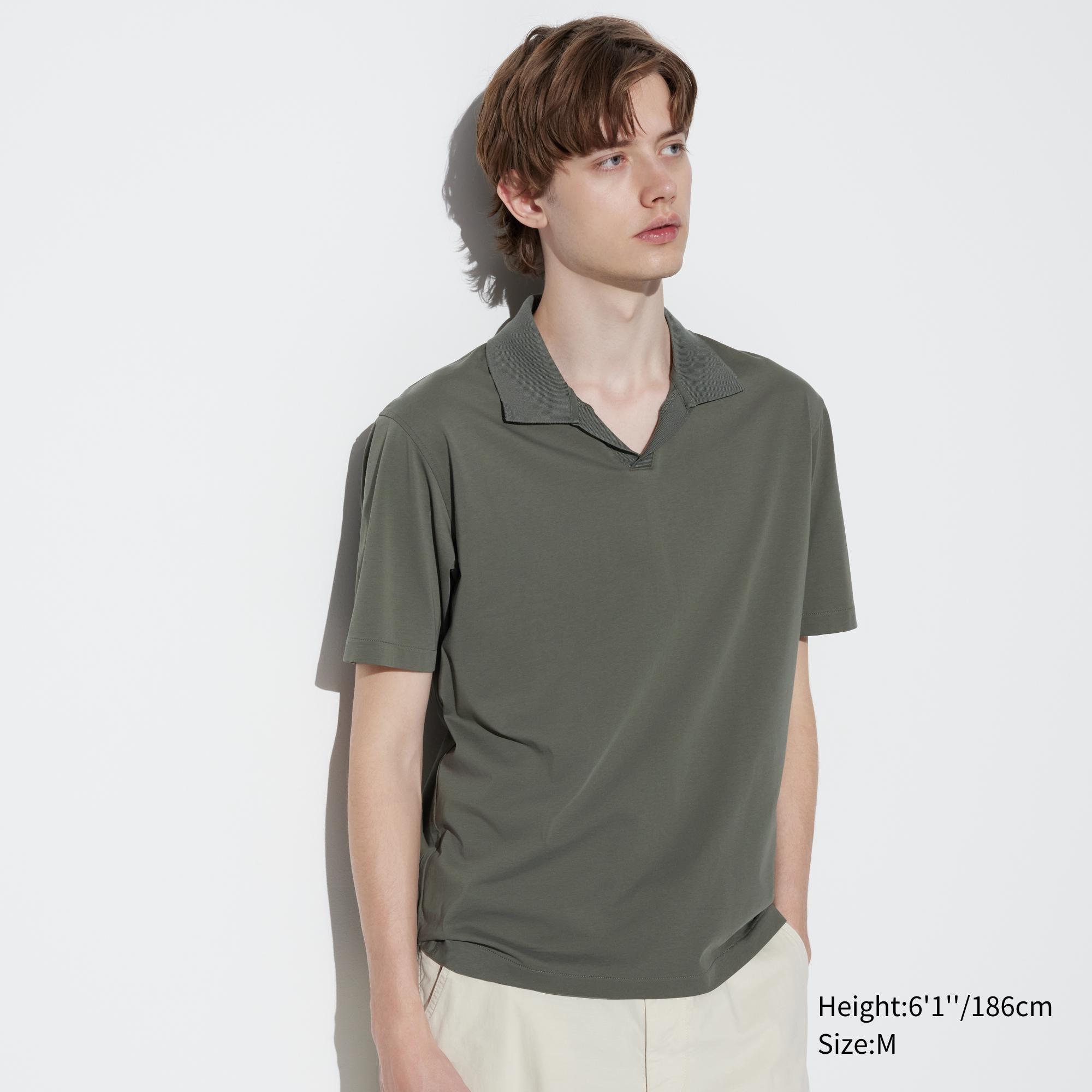 Mens Airism Cotton Jersey Skipper Polo Shirt with Quick-Drying Olive 2XS UNIQLO US Product Image