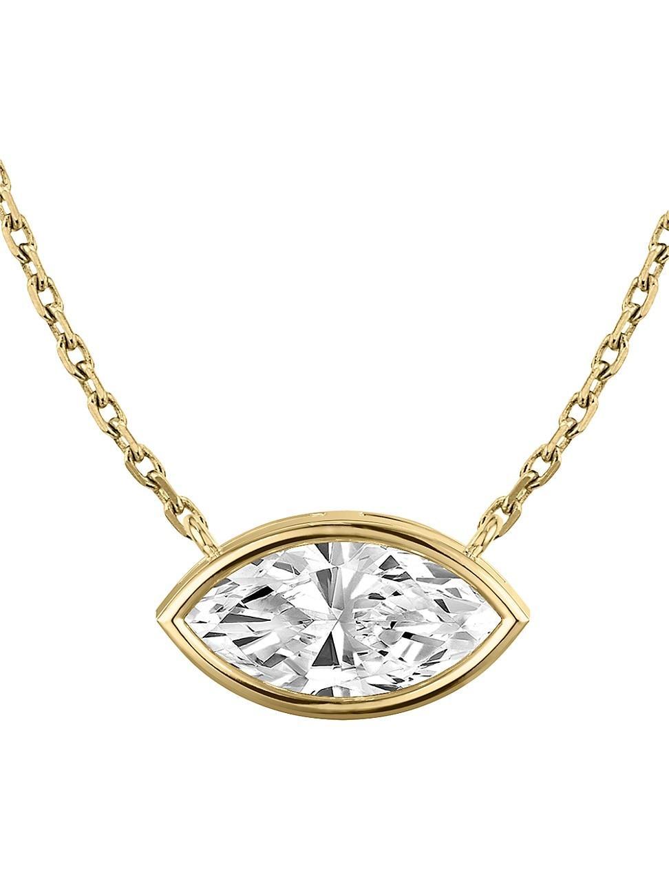 Womens Bezel Essentials 14K Gold & 1.00 TCW Lab-Grown Diamond Marquise Solitaire Necklace Product Image