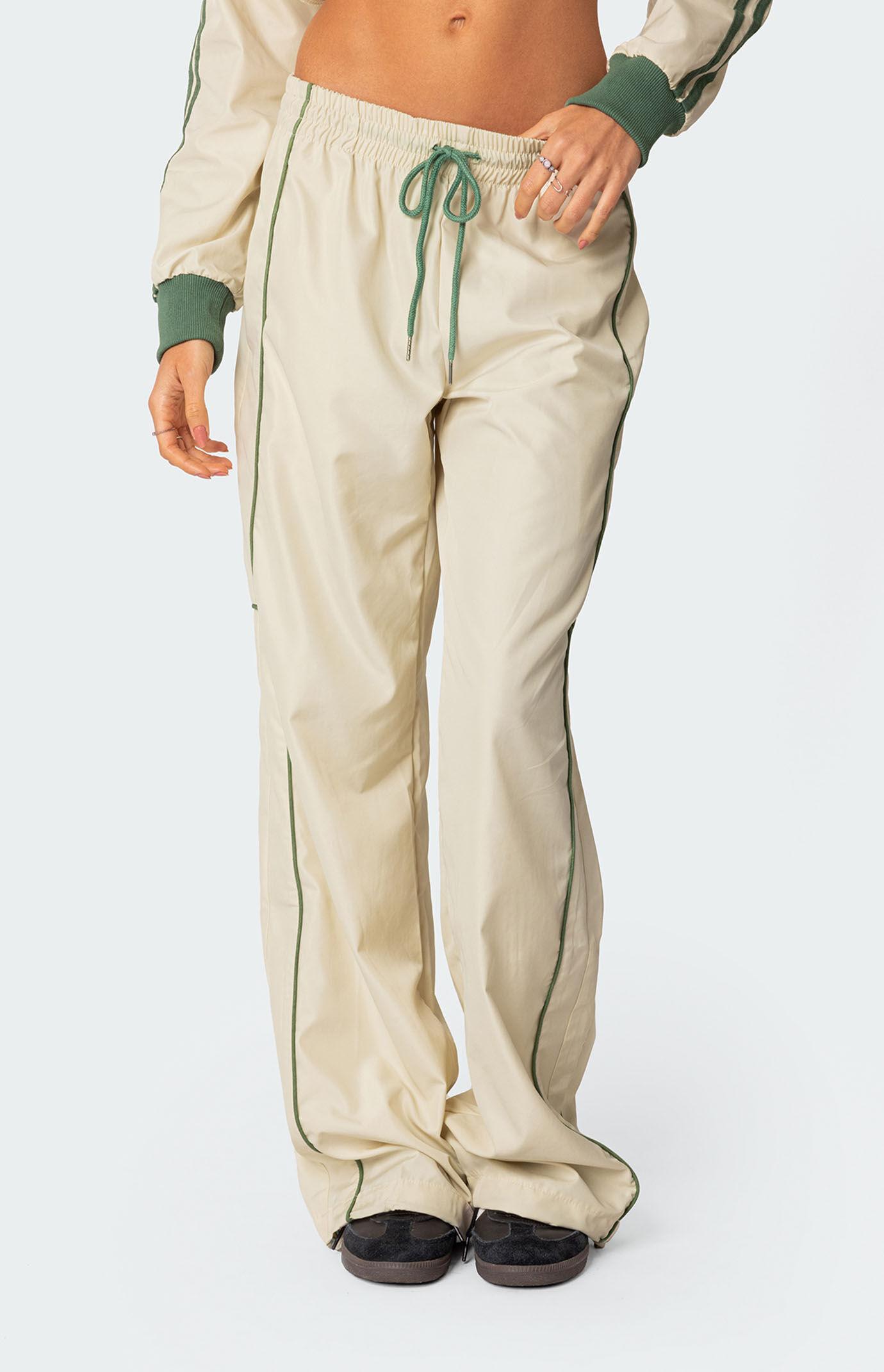 Edikted Women's Superstar Nylon Track Pants in White/Olive - product image