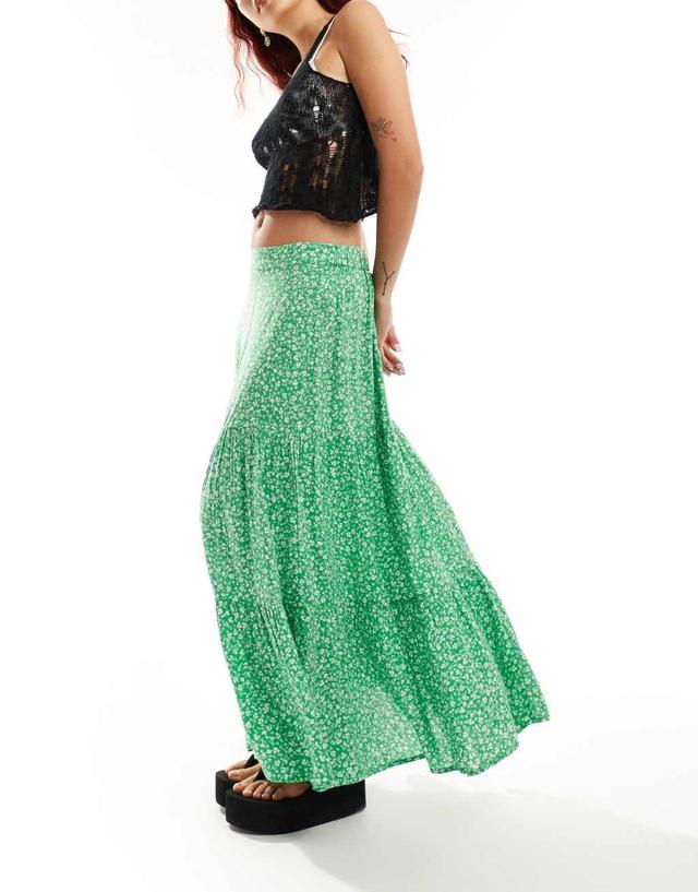 Monki tiered maxi skirt in red meadow floral Product Image