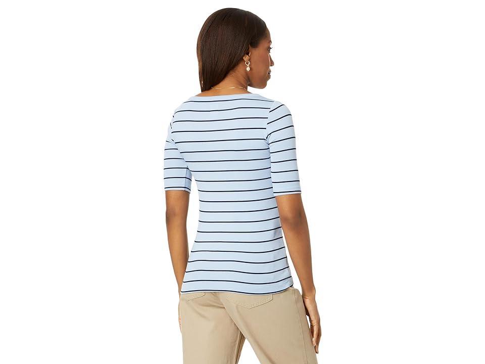 NIC+ZOE Wide Stripe Rib Knit Boatneck Tee (Indigo Multi) Women's Clothing Product Image