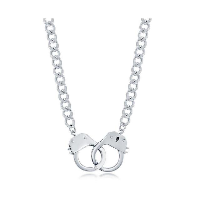 Mens Stainless Steel Link Necklace with Handcuff Lock Product Image