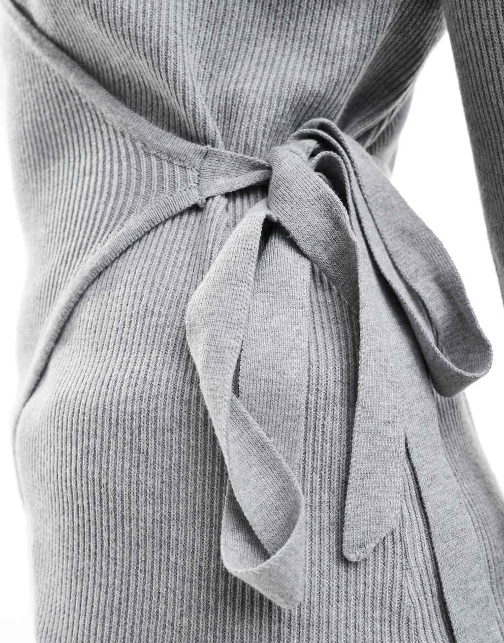 Pretty Lavish wrap knit top in gray Product Image