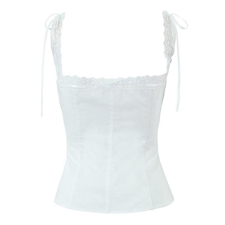 Sleeveless Square Neck Lace Corset Top Product Image