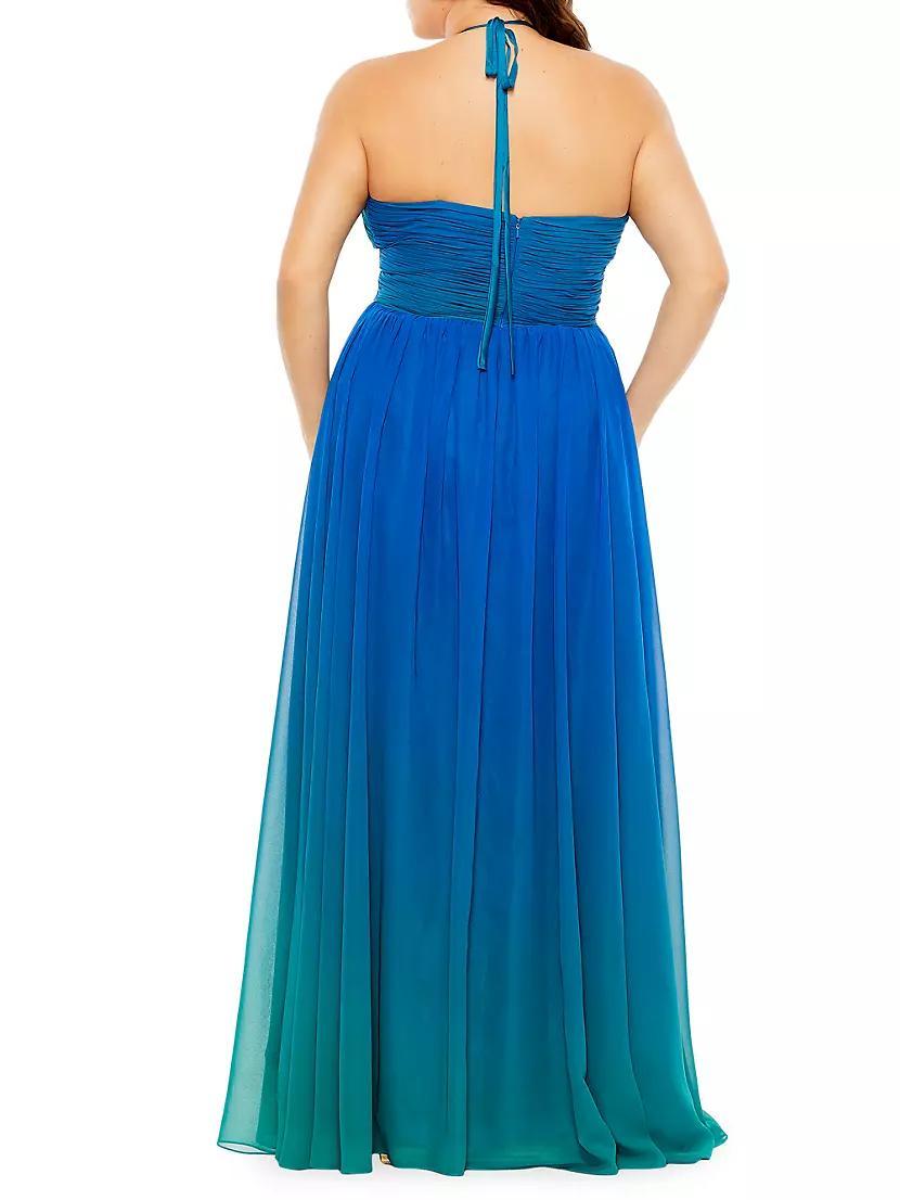 Plus Fabulouss Ruched Ombré Chiffon Halter Gown Product Image