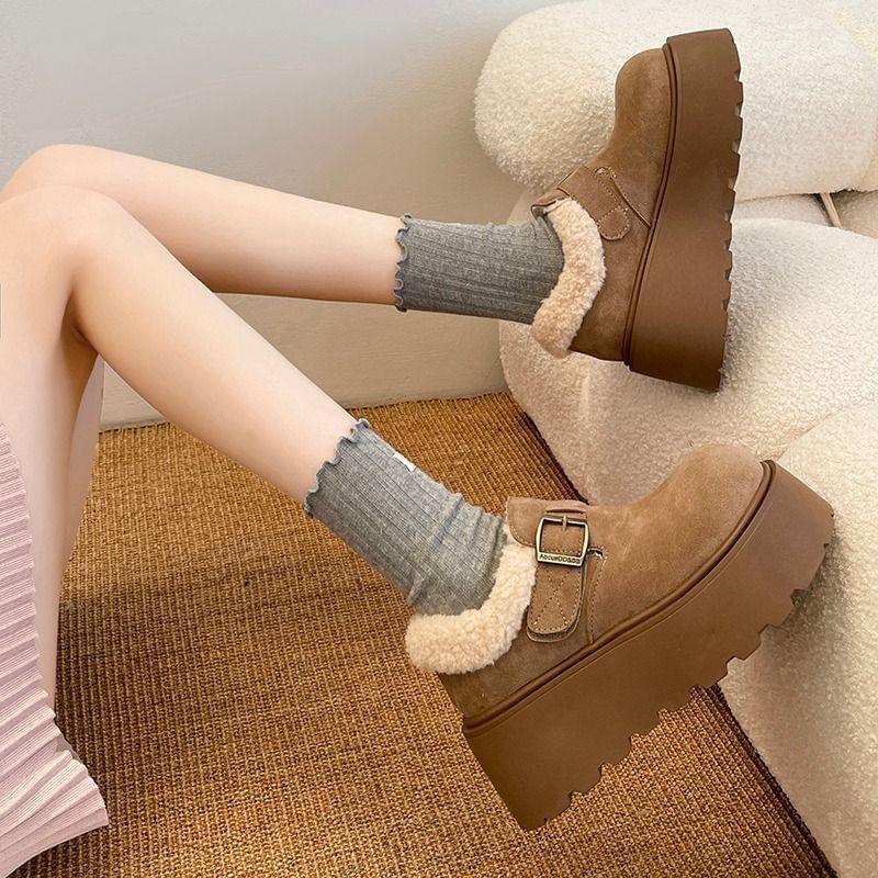 Buckled Fleece-Lined Platform Loafers Product Image