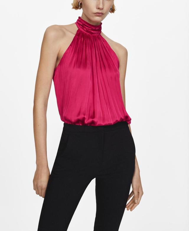 Mango Womens High Neck Pleated Blouse Product Image