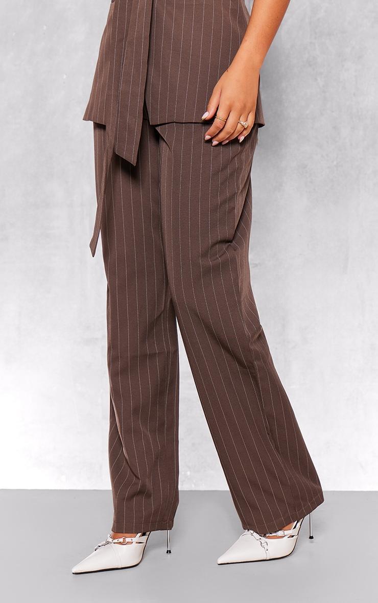 Chocolate Pinstripe Woven Tailored Wide Leg Trousers Product Image