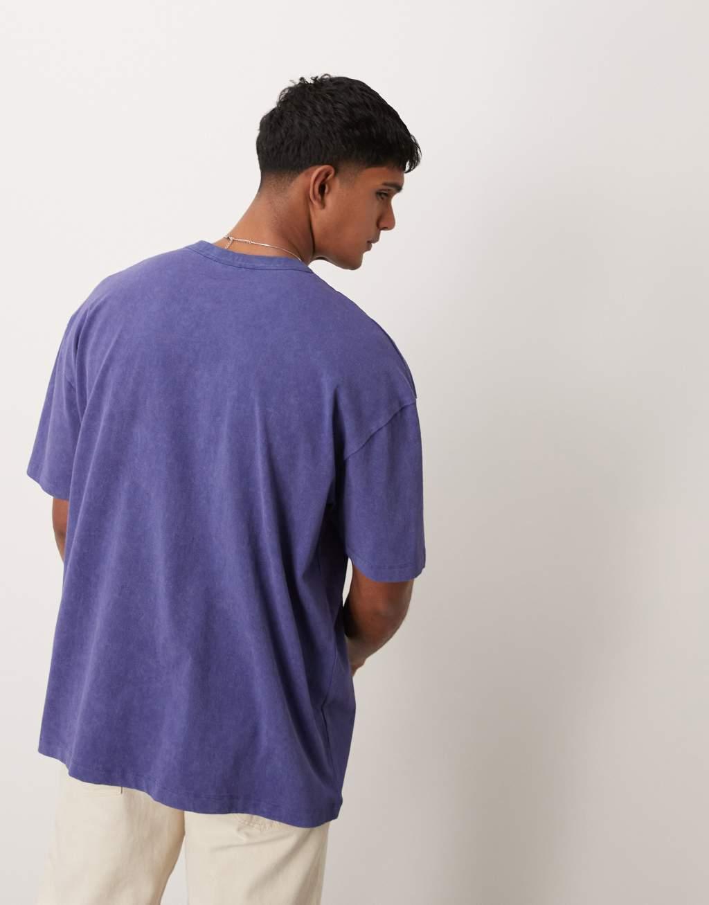 ASOS DESIGN oversized t-shirt in heavyweight 220gsm washed purple with chest print Product Image