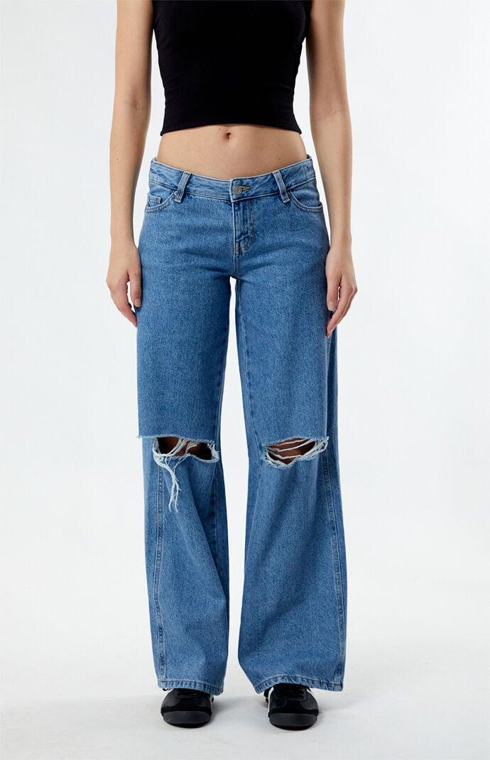 PacSun Womens Eco Indigo Ripped Low Rise Baggy Jeans Product Image