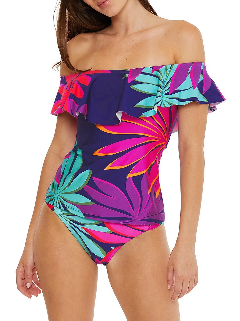 Womens Wailea Ruffled Off-The-Shoulder Tankini Set Product Image