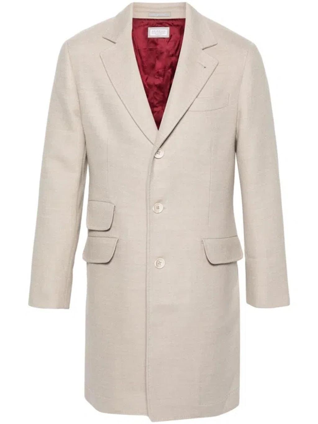 BRUNELLO CUCINELLI Single-breasted Felted Coat In Beige Product Image