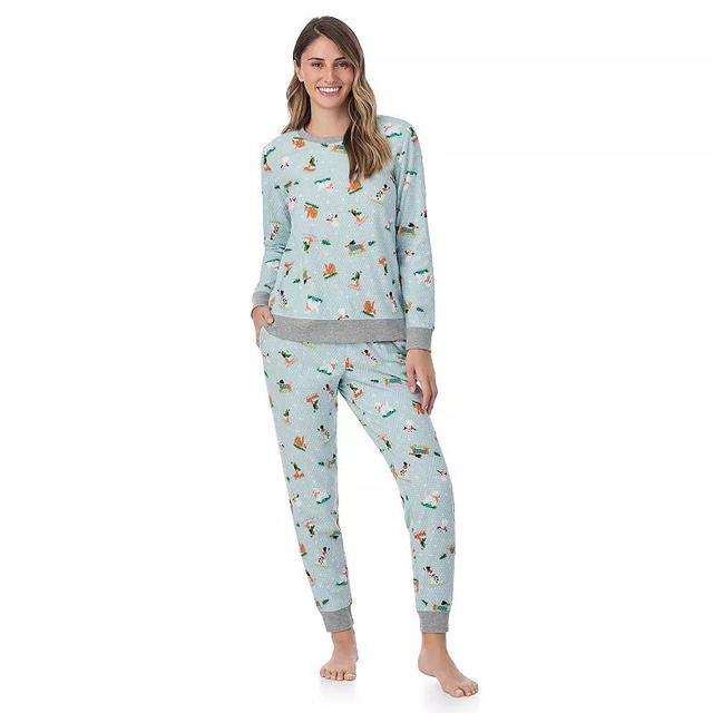 Petite Cuddl Duds Honeycomb Fleece Pajama Top & Pajama Joggers Set, Womens Green Dogs Product Image