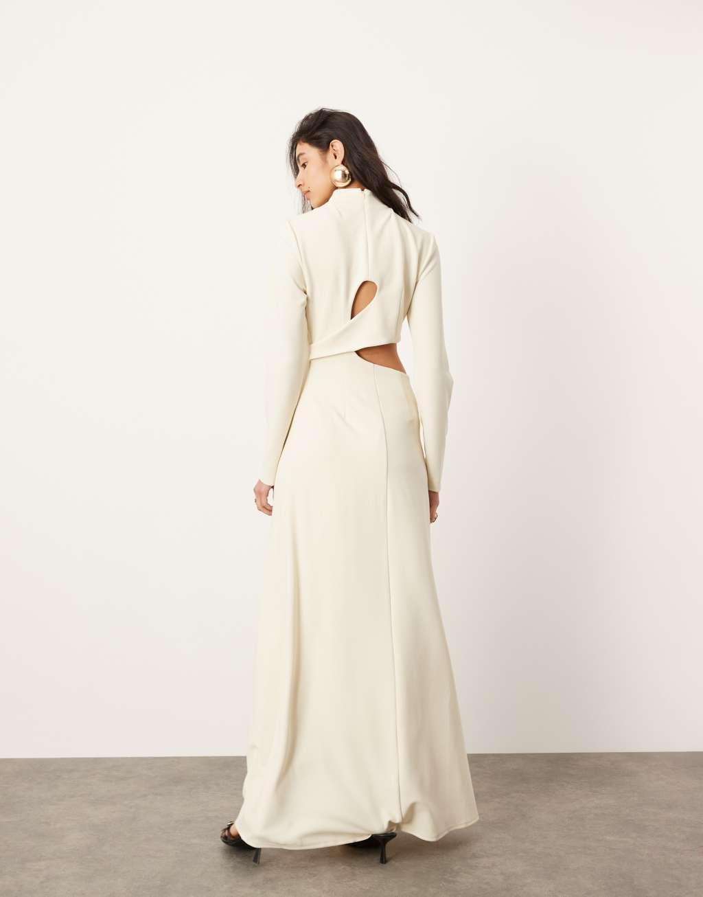 ASOS EDITION cut out long sleeve maxi dress in cream Product Image