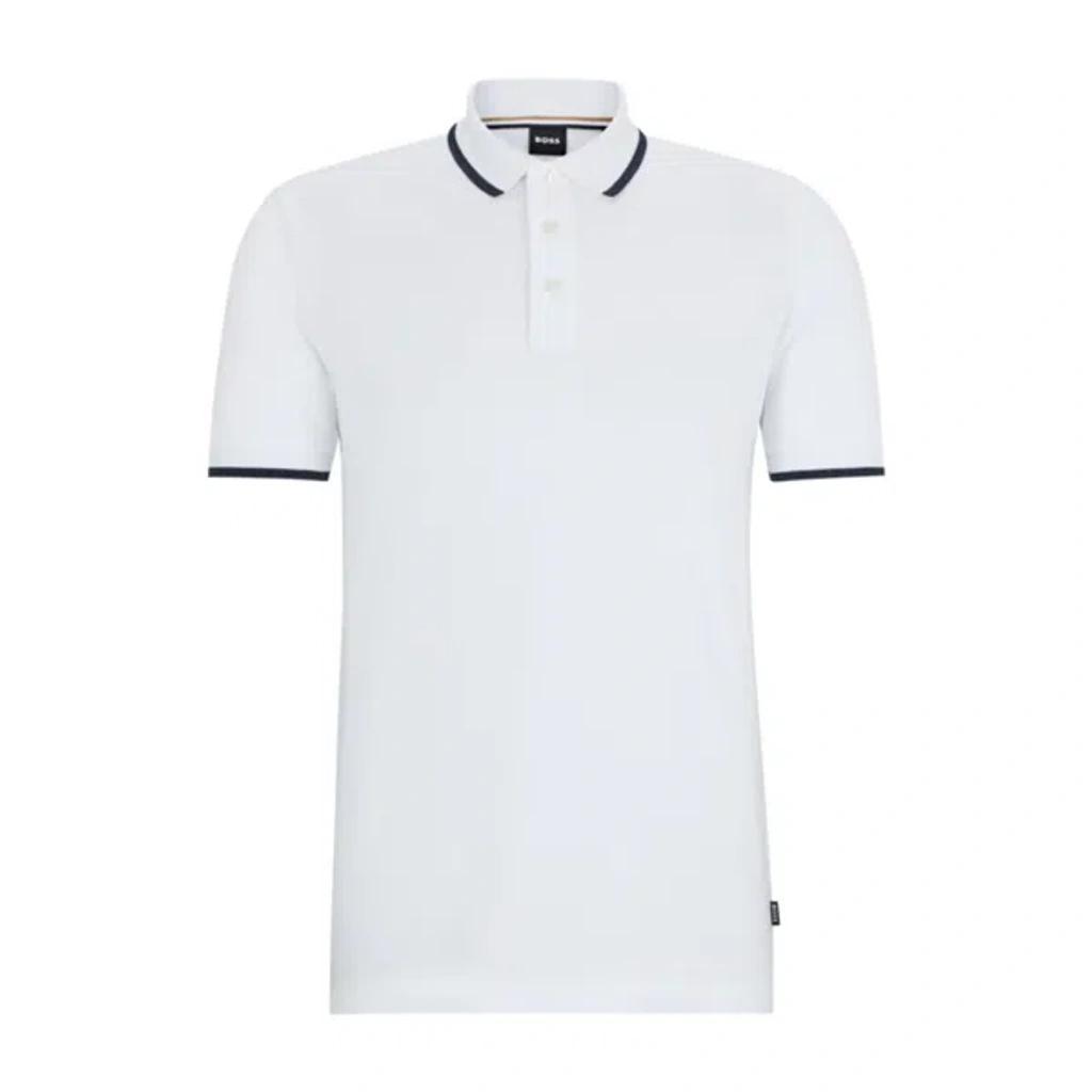 HUGO BOSS Cotton-piqu Polo Shirt With Rubber-print Logo In White Product Image