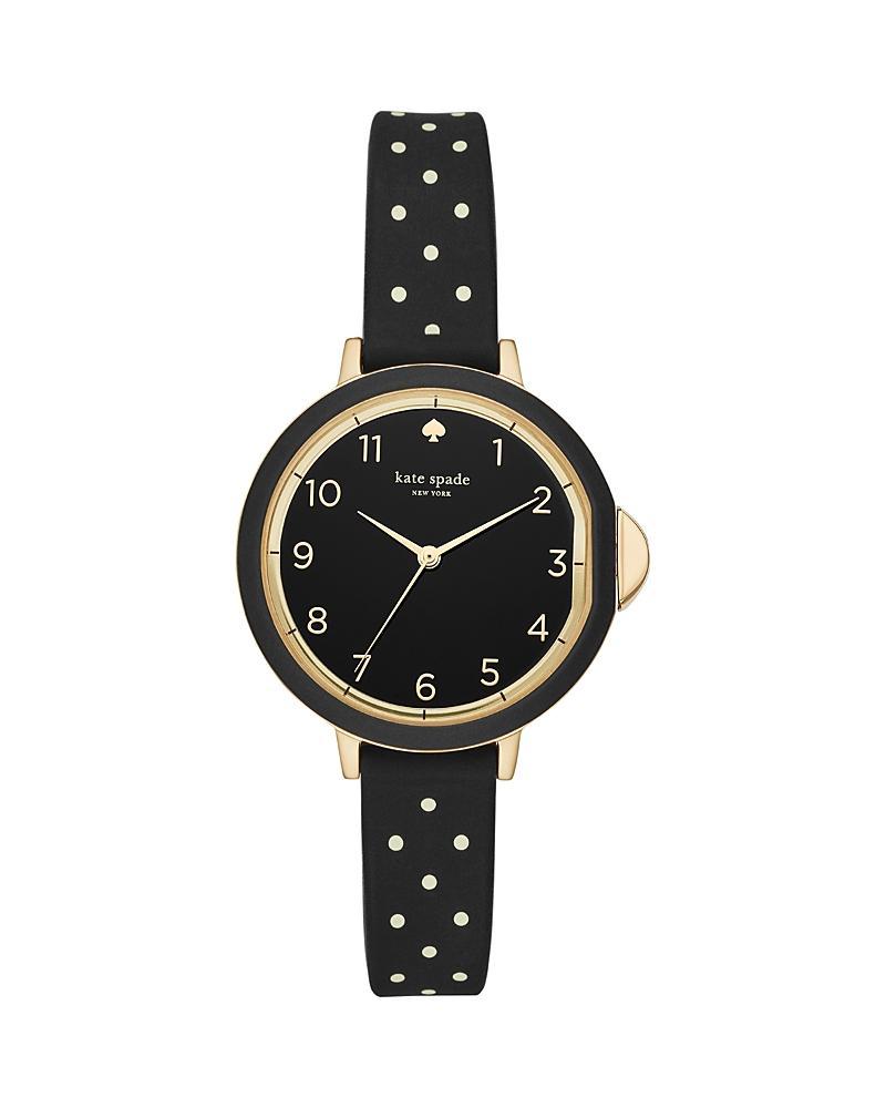 kate spade new york Womens Park Row Black & Ivory Striped Silicone Strap Watch 34mm KSW1313 - Black Product Image