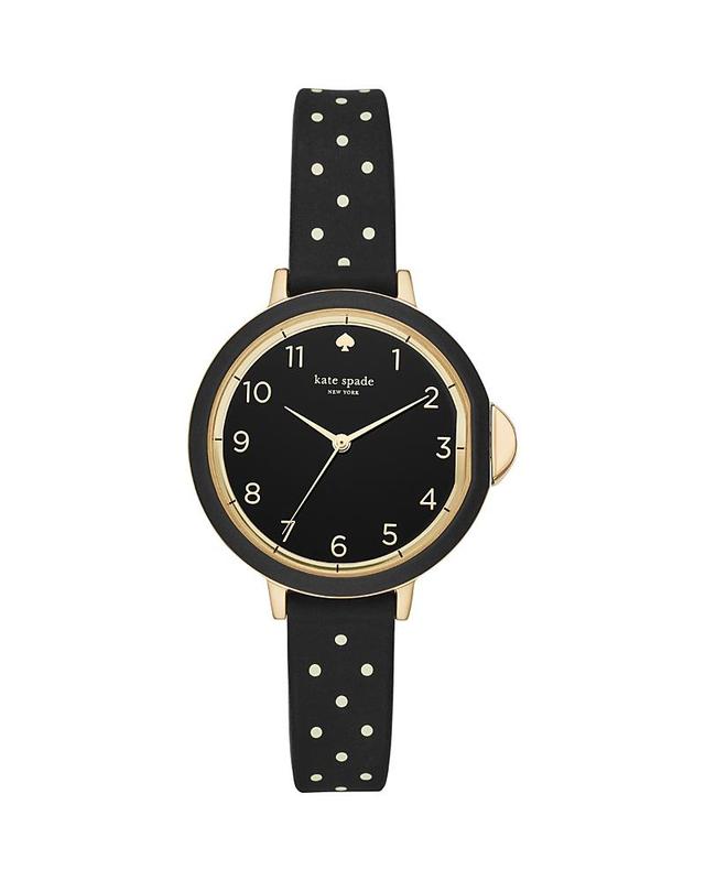 kate spade new york Womens Park Row Black & Ivory Striped Silicone Strap Watch 34mm KSW1313 - Black Product Image