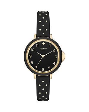 kate spade new york Womens Park Row Black & Ivory Striped Silicone Strap Watch 34mm KSW1313 - Black Product Image