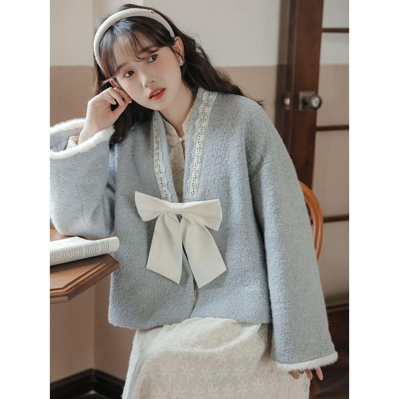 Lace Trim Bow Jacket Product Image