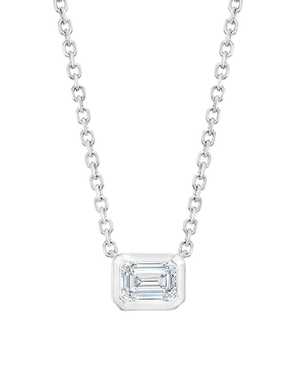 Womens 14K White Gold & 0.4 TCW Emerald-Cut Natural Diamond Pendant Necklace Product Image