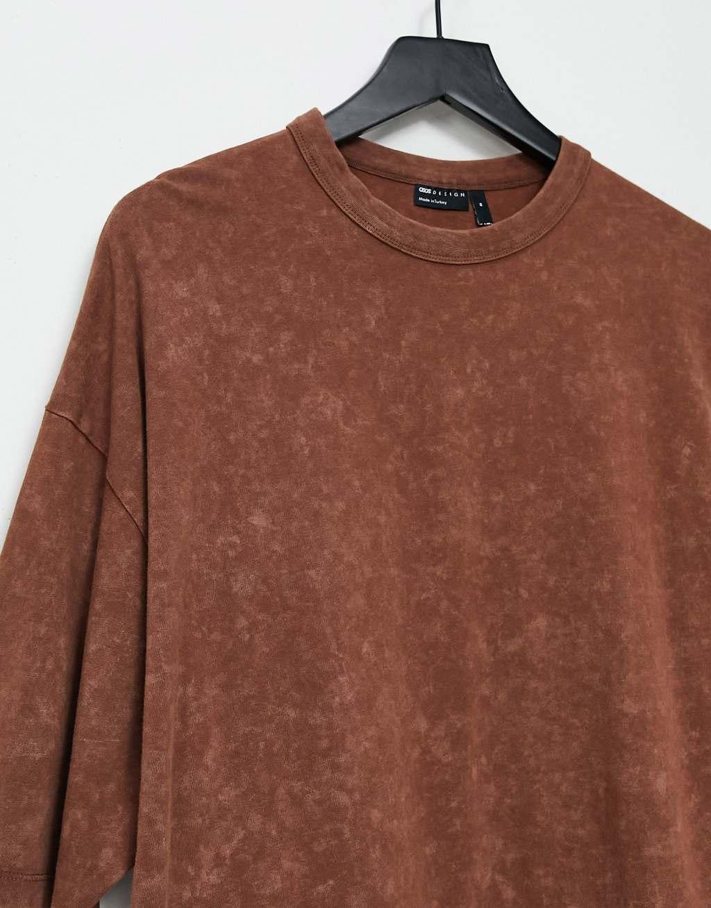 ASOS Dark Future oversized t-shirt in brown with back print and drawcord Product Image