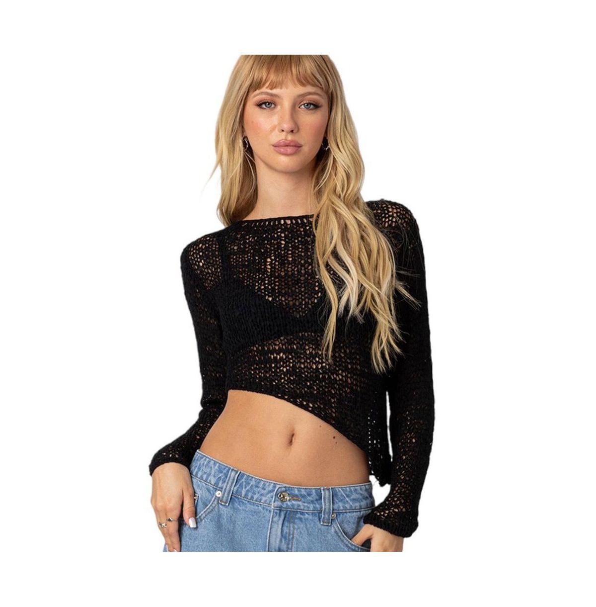 Womens Sheer loose knit asymmetric top Product Image