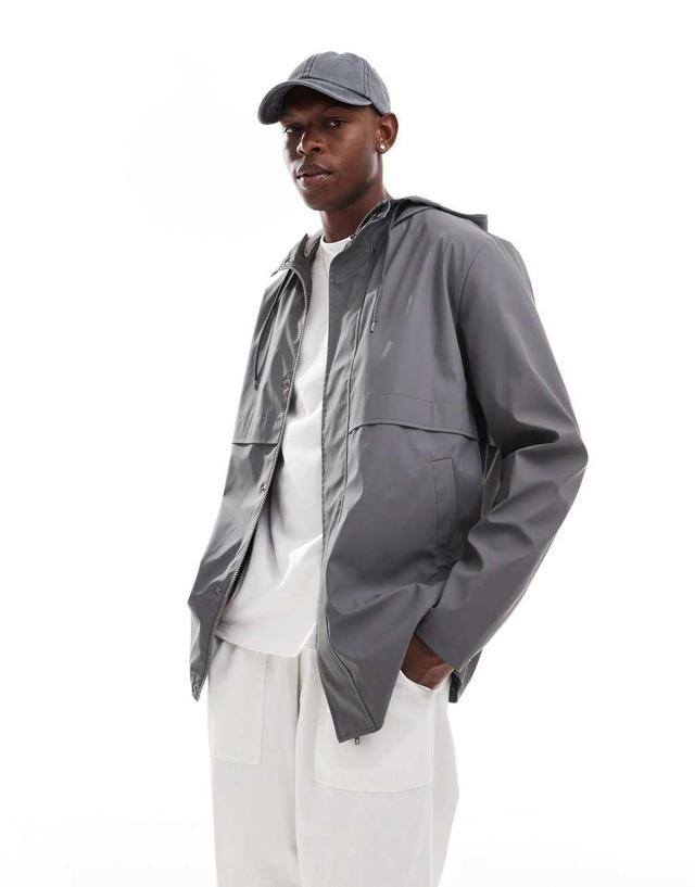 ASOS DESIGN rain resistant rubberized rain jacket in charcoal Product Image