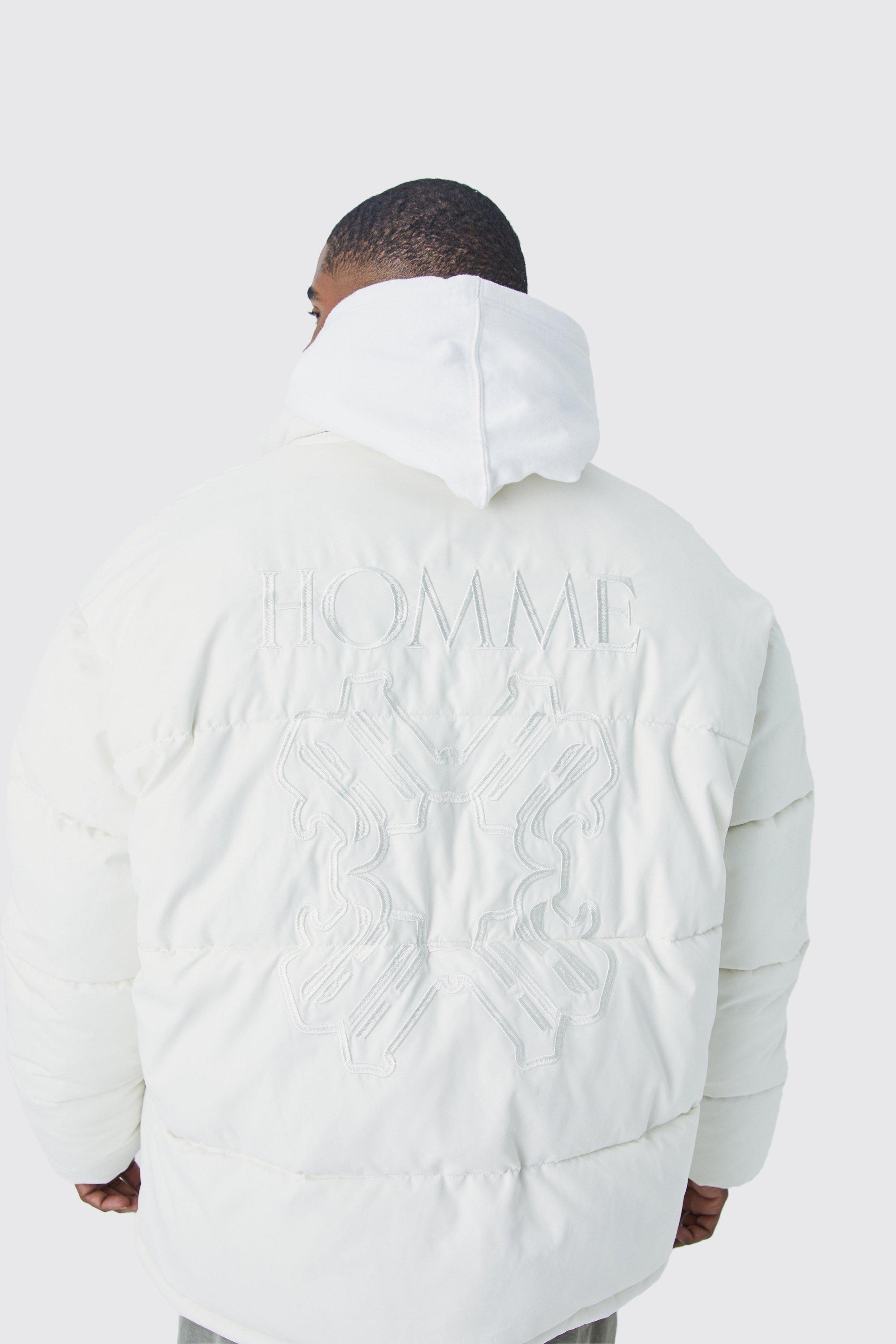 Plus Oversized Peached Nylon Embroidered Puffer | boohooMAN USA Product Image