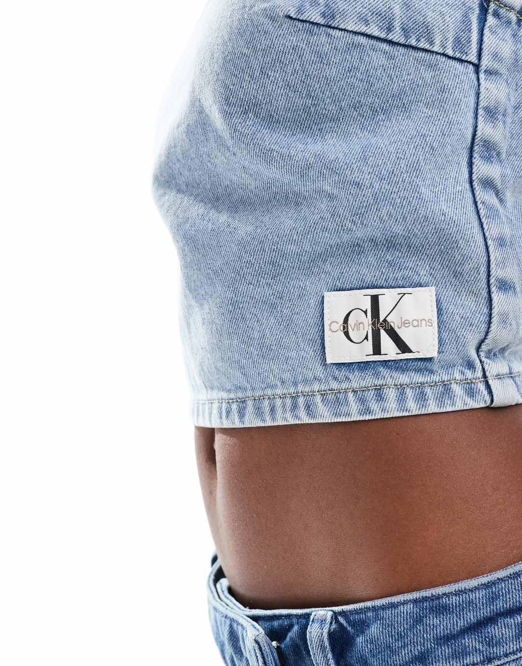 Calvin Klein Jeans tie detail crop top in light wash Product Image