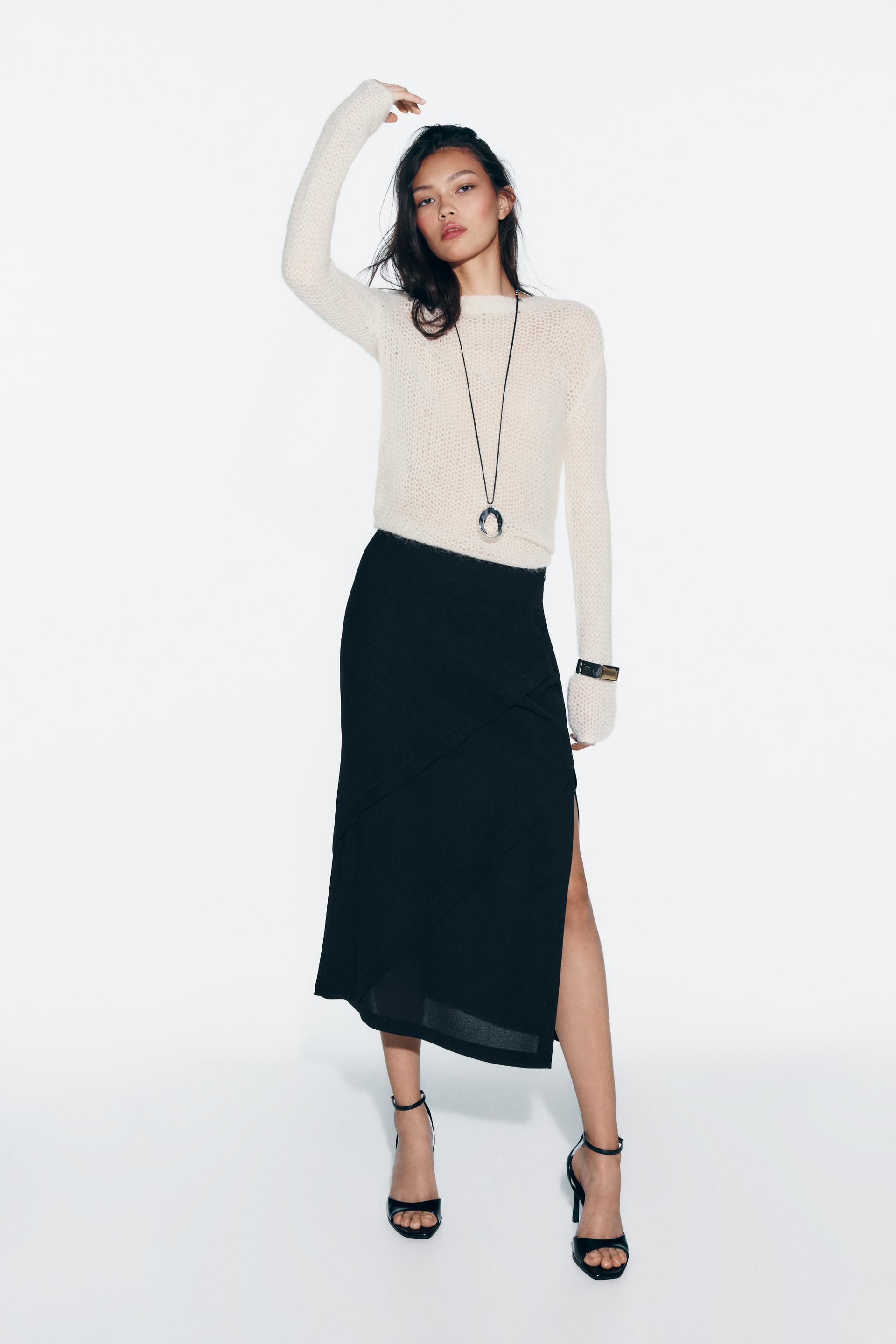 DIAGONAL SEAMS CREPE MIDI SKIRT Product Image