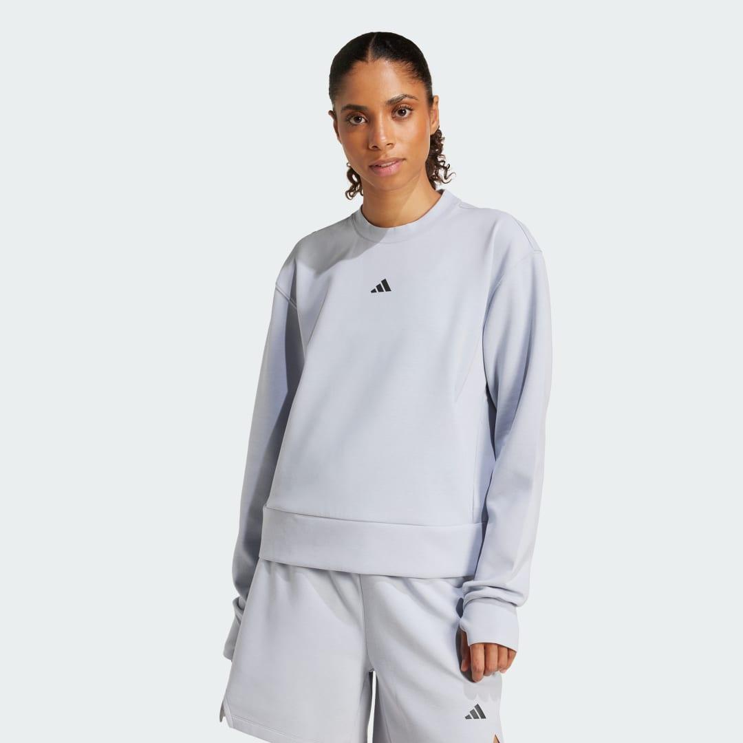 adidas Designed-for-Training Warm-Up Crewneck Sweatshirt Olive Strata L Womens Product Image