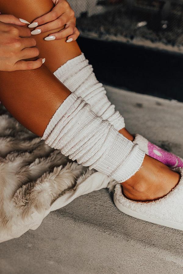 Cozy Outing Waffle Knit Leg Warmers In White Product Image