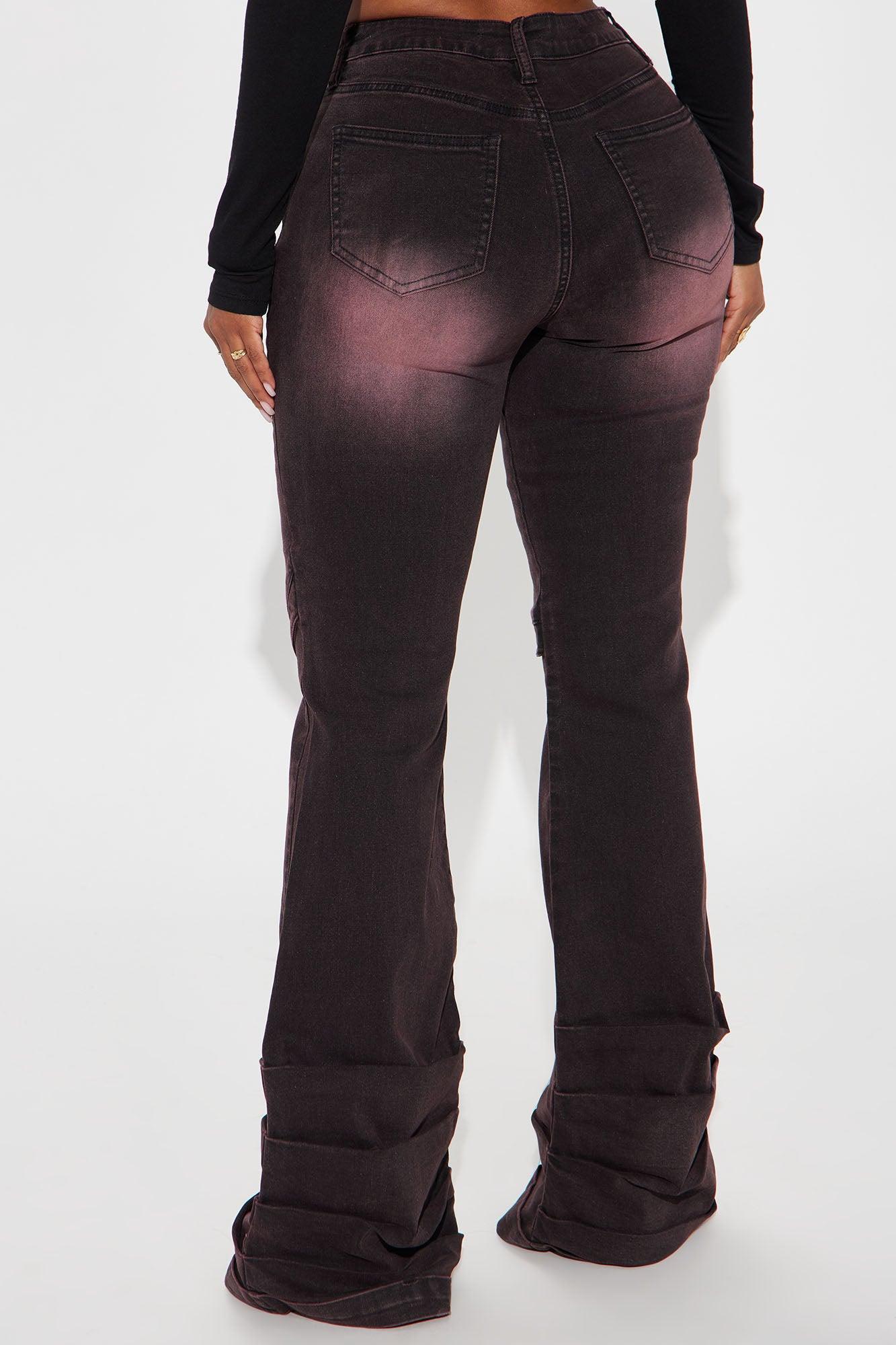 Xyla Cut Out Stretch Stacked Flare Jeans - Purple Product Image