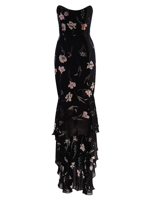 Womens Charlie Strapless Floral Ruffle Gown Product Image