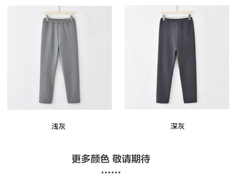 Elastic Waist Plain Fleece-Lined Straight Leg Pants Product Image