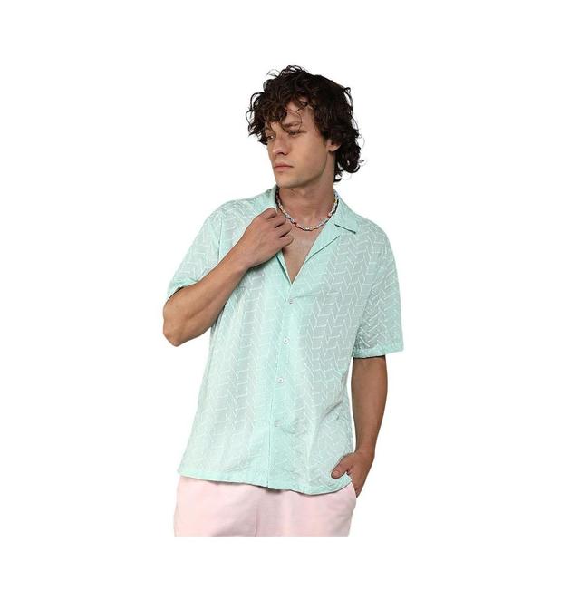 Campus Sutra Mens Mint Green Embroidered Zig-Zag Shirt Product Image