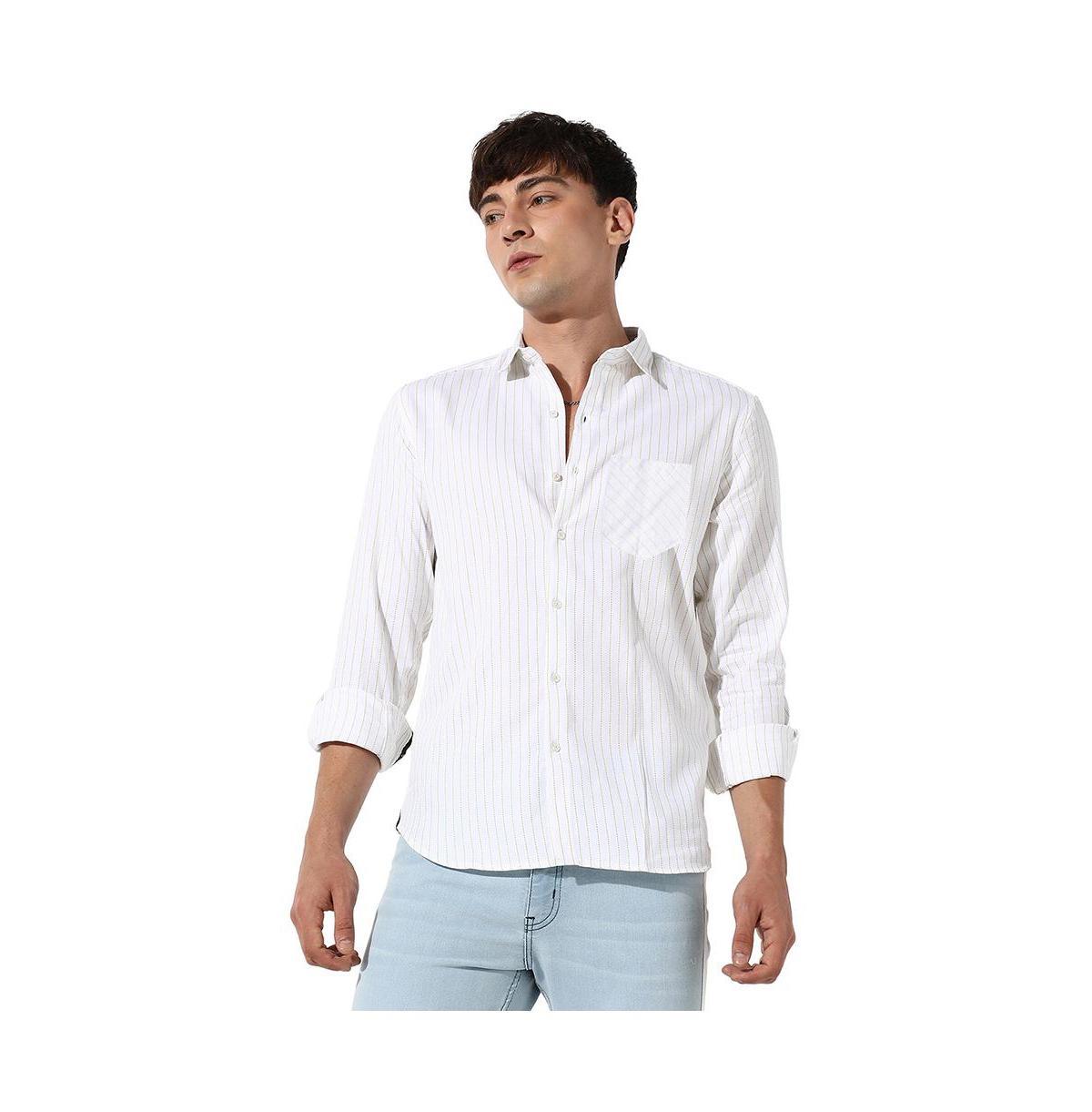 Campus Sutra Mens White Chalk Striped Shirt Product Image