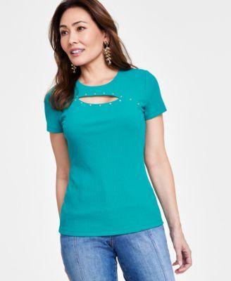 I.n.c. International Concepts Womens Fitted Cutout Top, Created for Macys Product Image