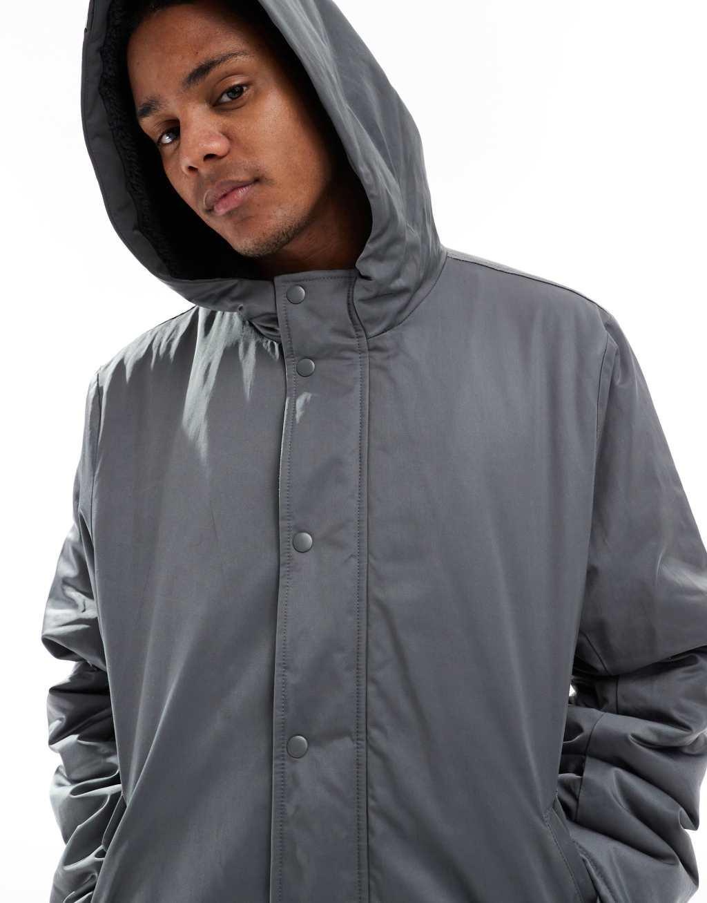 ASOS DESIGN borg lined parka in gray Product Image