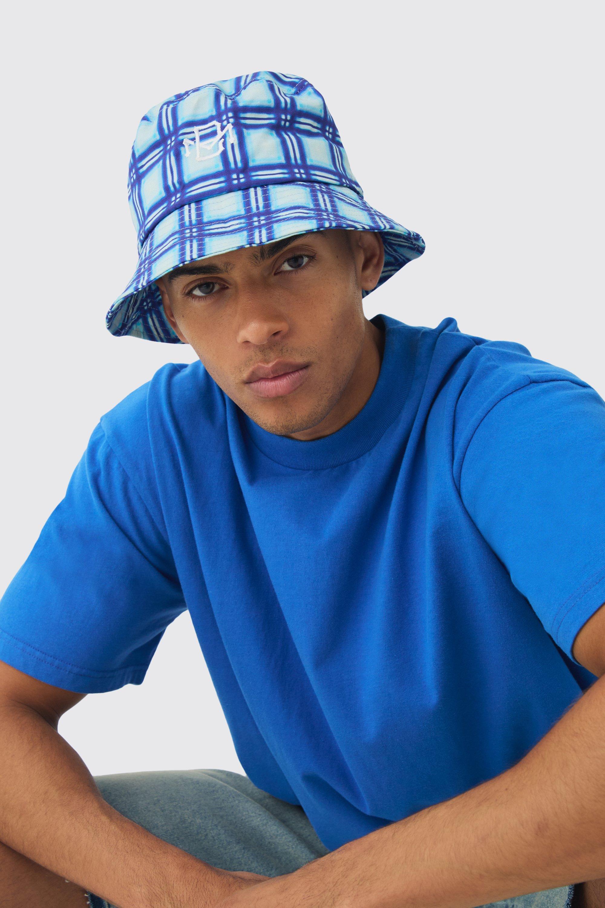 Bm Checked Bucket Hat In blue | boohooMAN USA Product Image