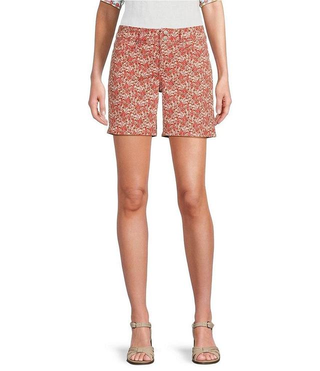 NYDJ Frankie Mid Rise Wide Waist Floral Stretch Denim Shorts Product Image