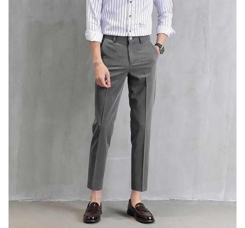 Mid Rise Plain Crop Tapered Pants Product Image