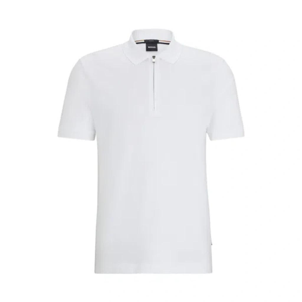 HUGO BOSS Structured-cotton Slim-fit Polo Shirt With Zip Placket In White Product Image