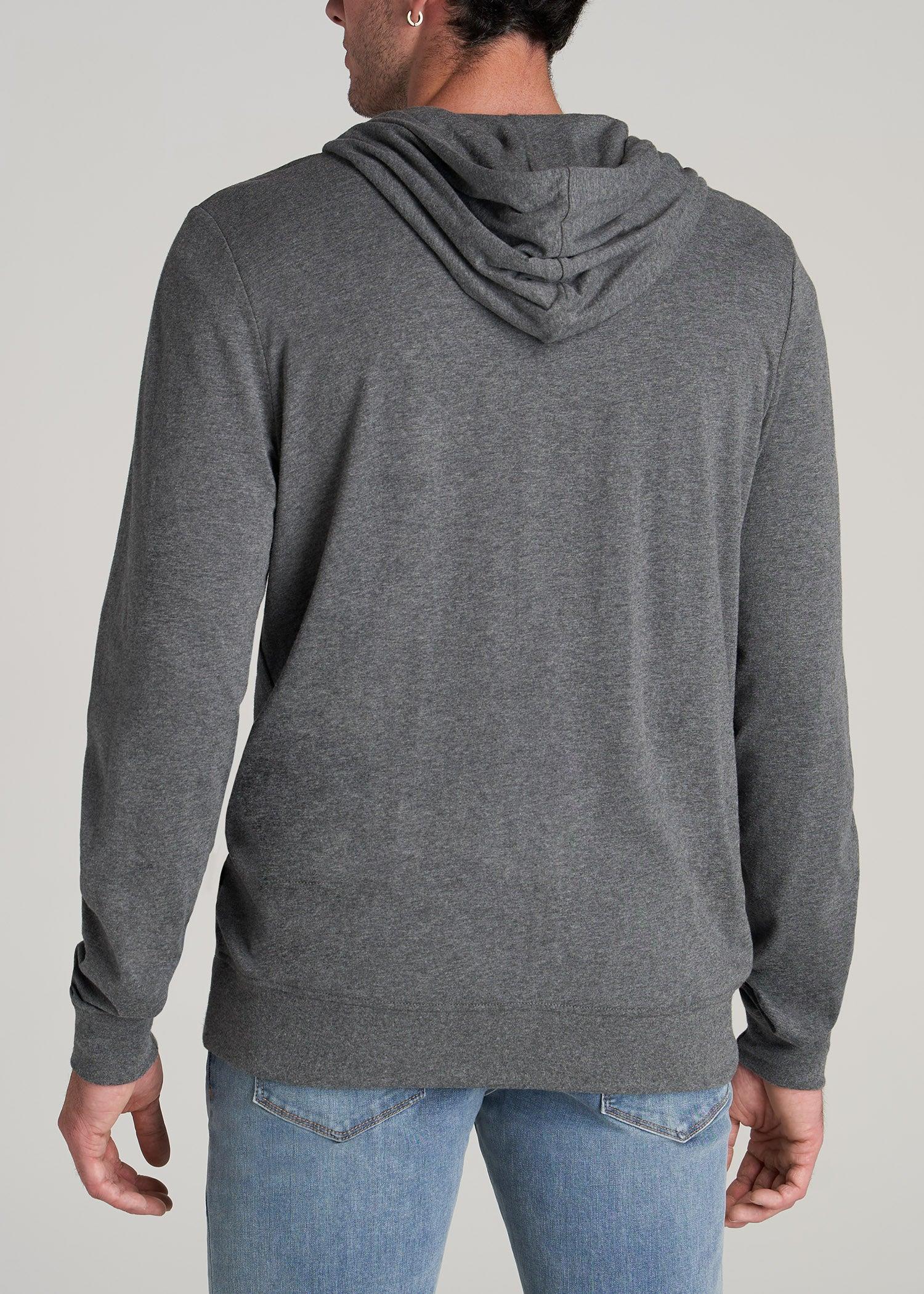 Long Sleeve Full Zip Jersey Hoodie for Tall Men in Charcoal Mix Male Product Image