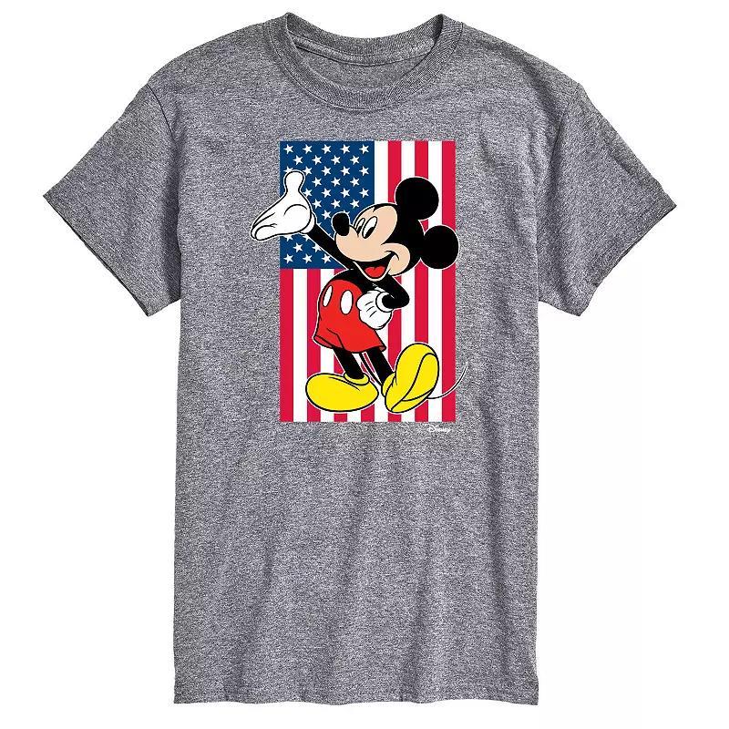 Disneys Mickey Mouse Big & Tall Flag Graphic Tee, Mens Med Grey Product Image