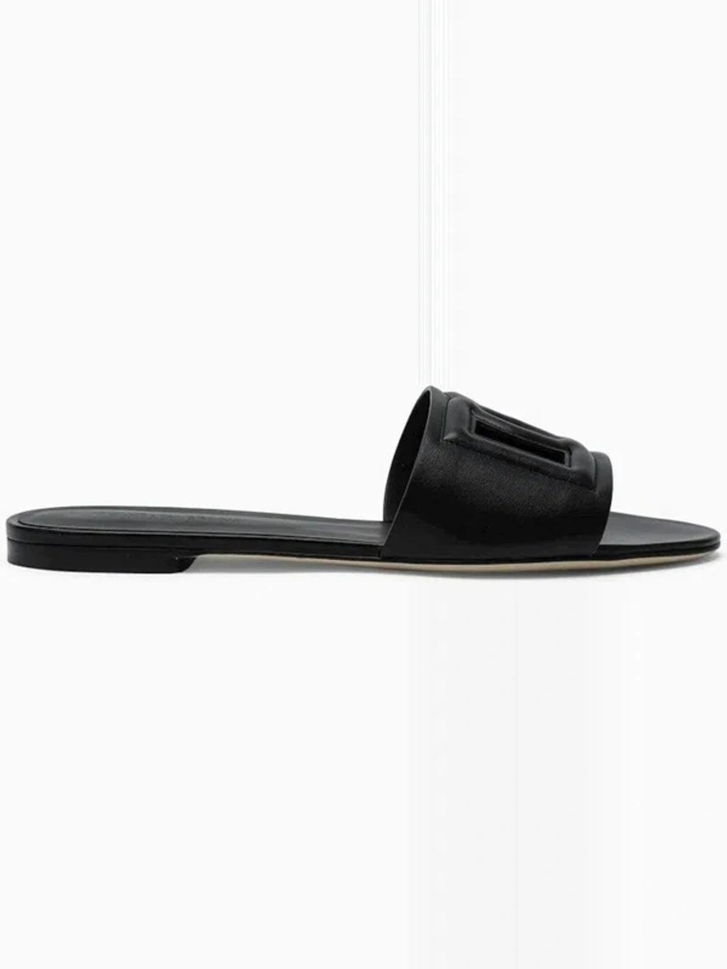 DOLCE & GABBANA Women's Leather Slides With Cut-out Logo In Black product image