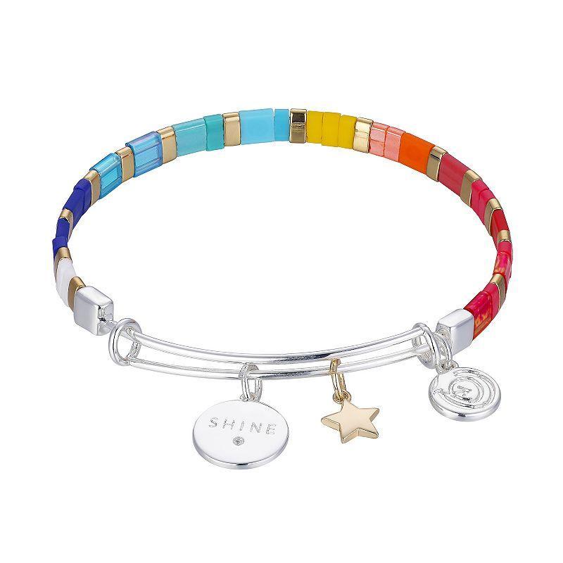 Love This Life Two-Tone Multicolor Shine Star Bangle Bracelet, Womens Product Image