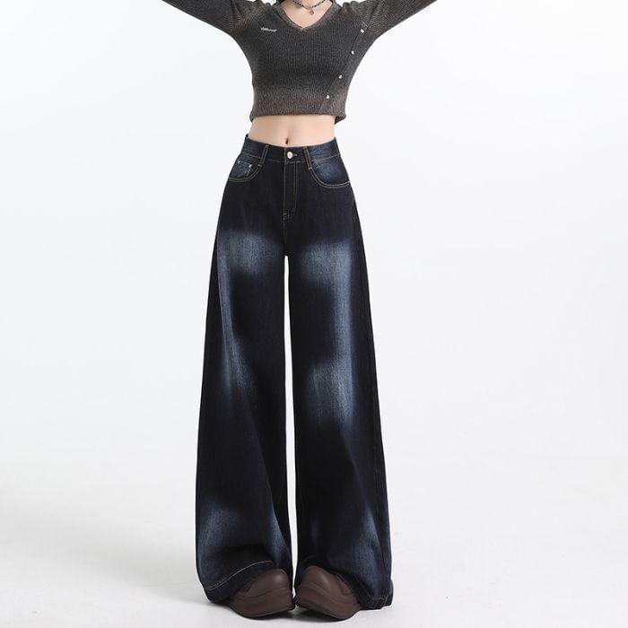 Mid Rise Patterned Wide Leg Jeans (Various Designs) Product Image