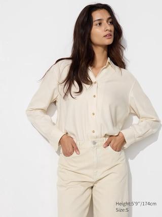 Womens Soft Flannel Skipper Shirt Off White Large UNIQLO US Product Image