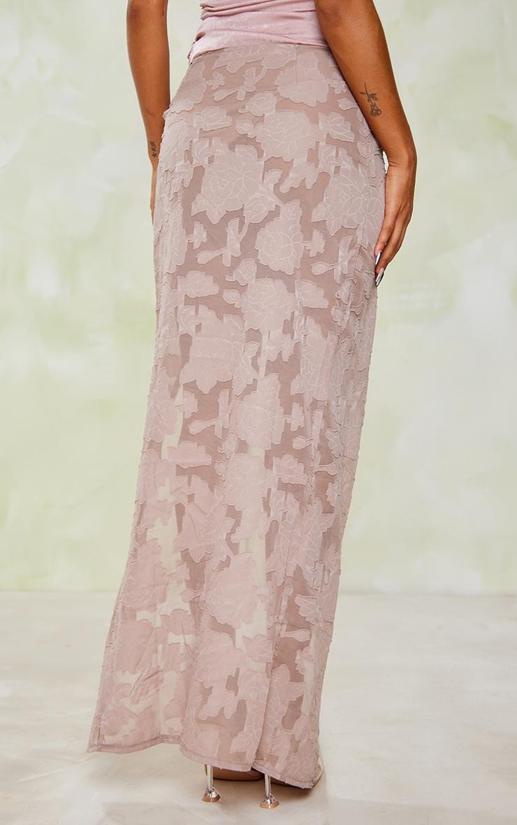 Mocha Distressed Floral Twist Detail Maxi Skirt Product Image